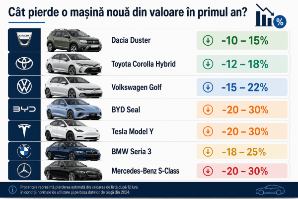 Grafic depreciere mașini noi primul an