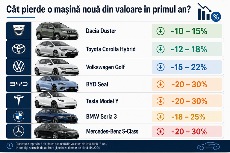 Grafic depreciere mașini noi primul an